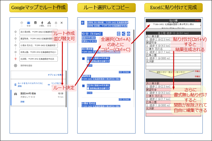 GoogleマップをExcel旅程表へ