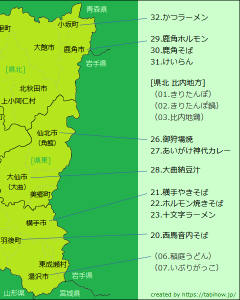 秋田県グルメ分布図（右半分）