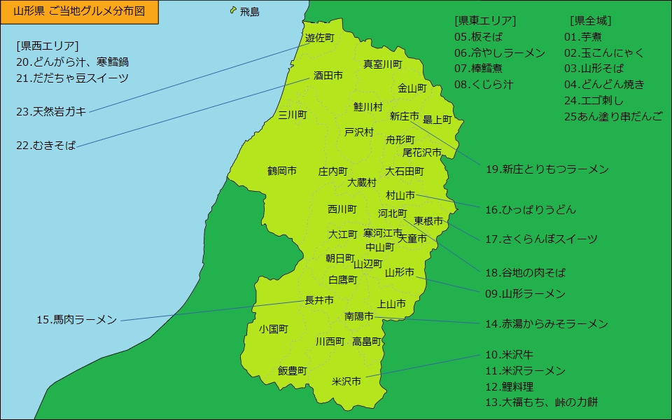 山形県グルメ分布図