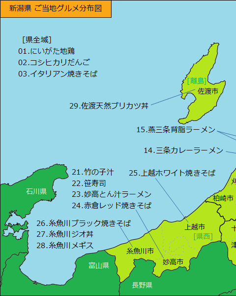 新潟県グルメ分布図（左半分）