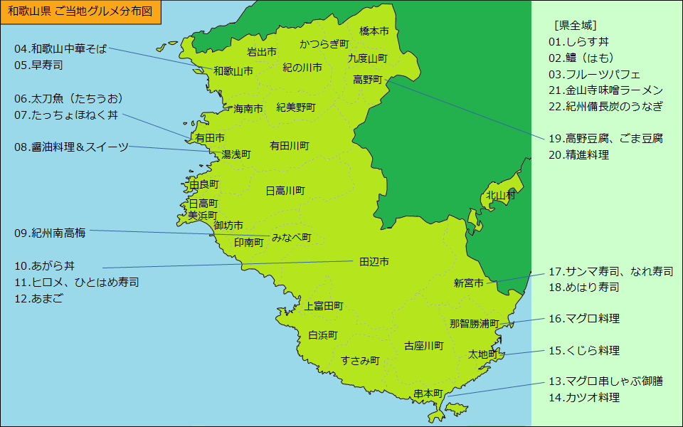 和歌山県グルメ分布図
