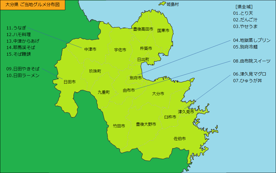 大分県グルメ分布図