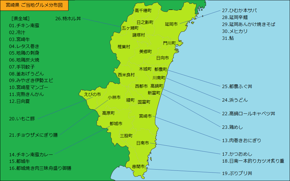 宮崎県グルメ分布図